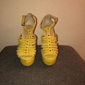 Aldo Yellow Strappy Platform Heels